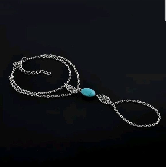 Boho silver + turquoise barefoot sandal anklet - Picture 2 of 4